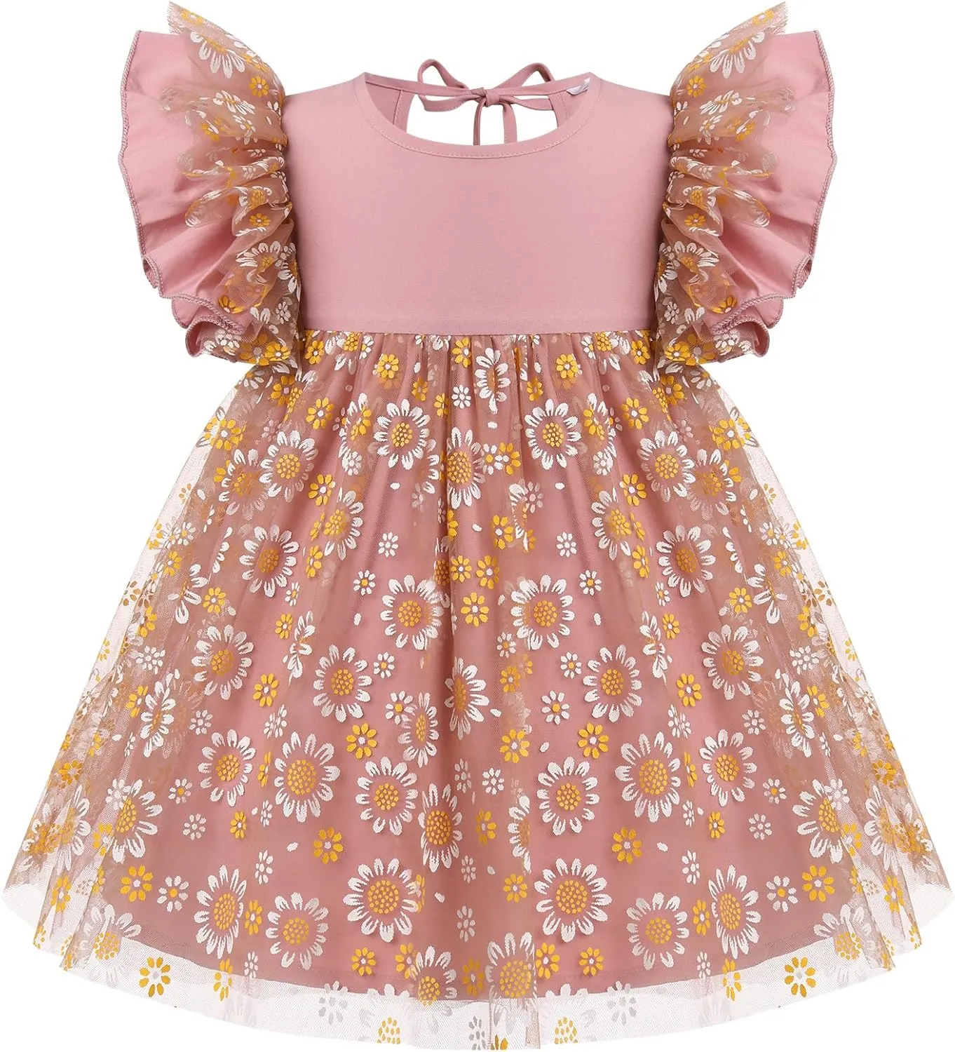 OBEEII Baby Girls Tutu Dress Flutter Sleeve Strawberry Rainbow Tulle Birthday Party Dress Boho Flower Girl Summer Sundress