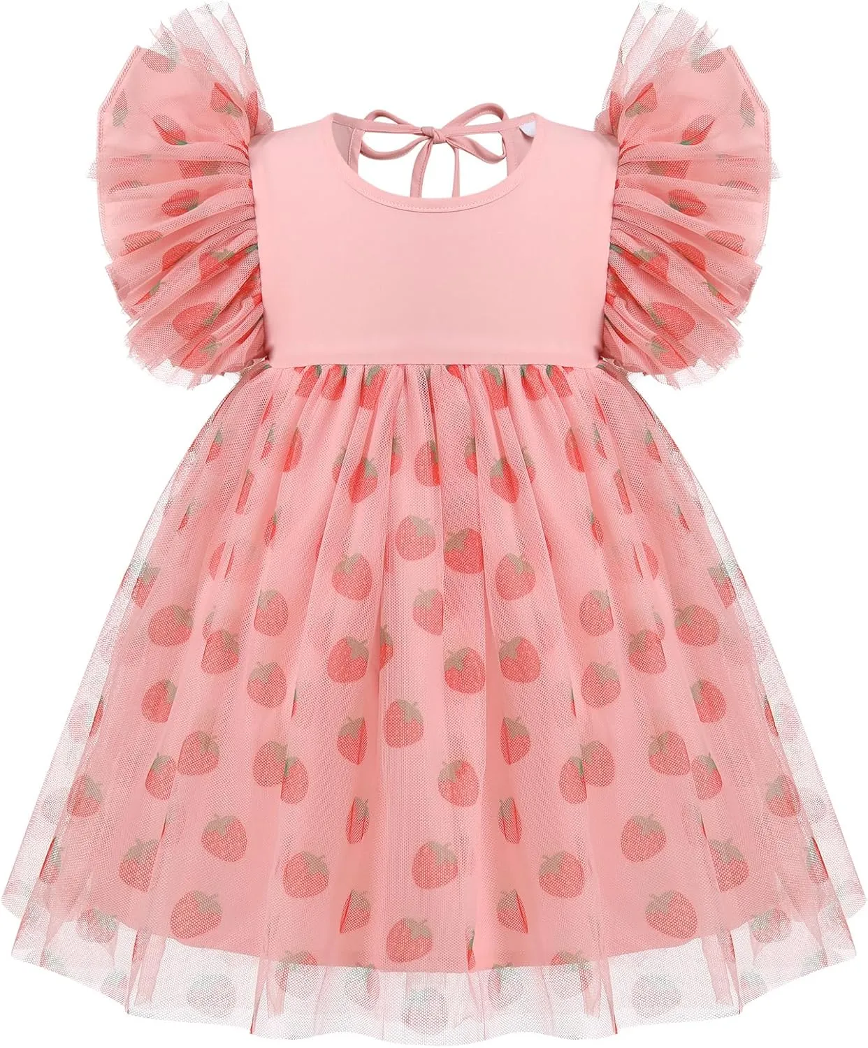 OBEEII Baby Girls Tutu Dress Flutter Sleeve Strawberry Rainbow Tulle Birthday Party Dress Boho Flower Girl Summer Sundress