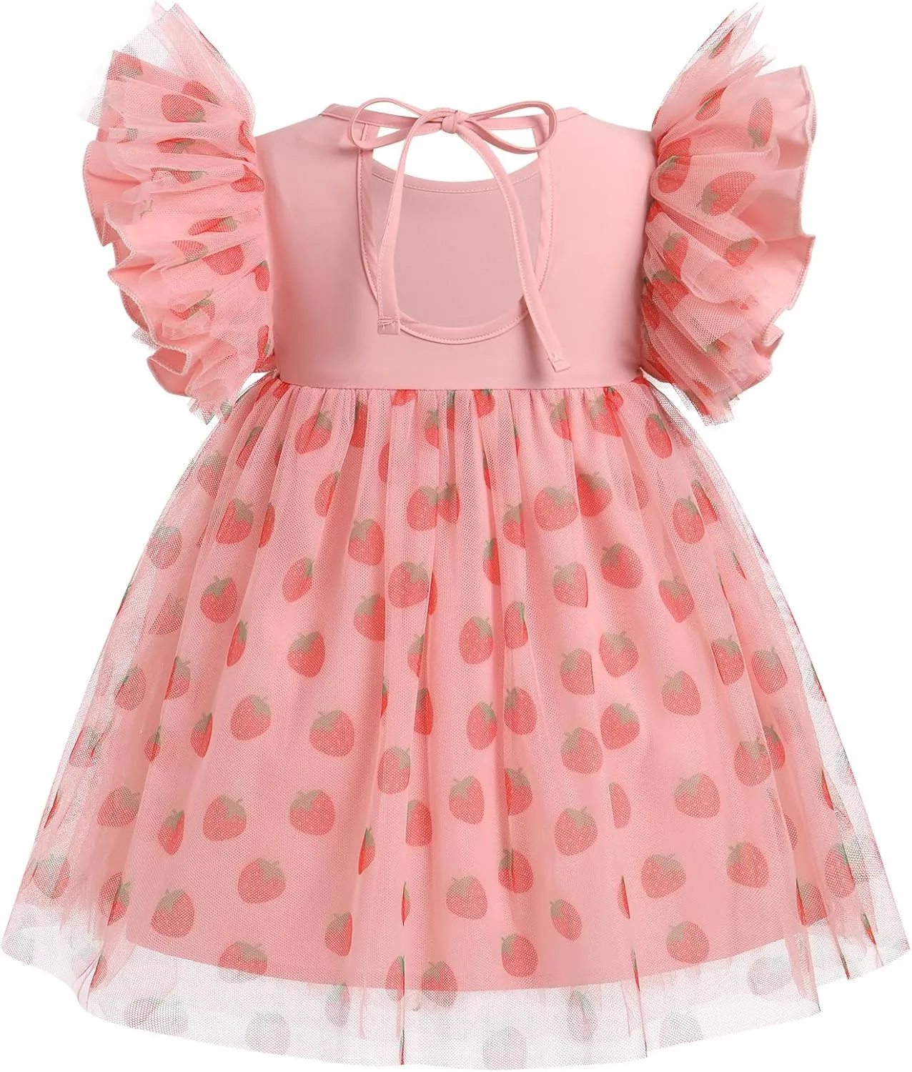 OBEEII Baby Girls Tutu Dress Flutter Sleeve Strawberry Rainbow Tulle Birthday Party Dress Boho Flower Girl Summer Sundress