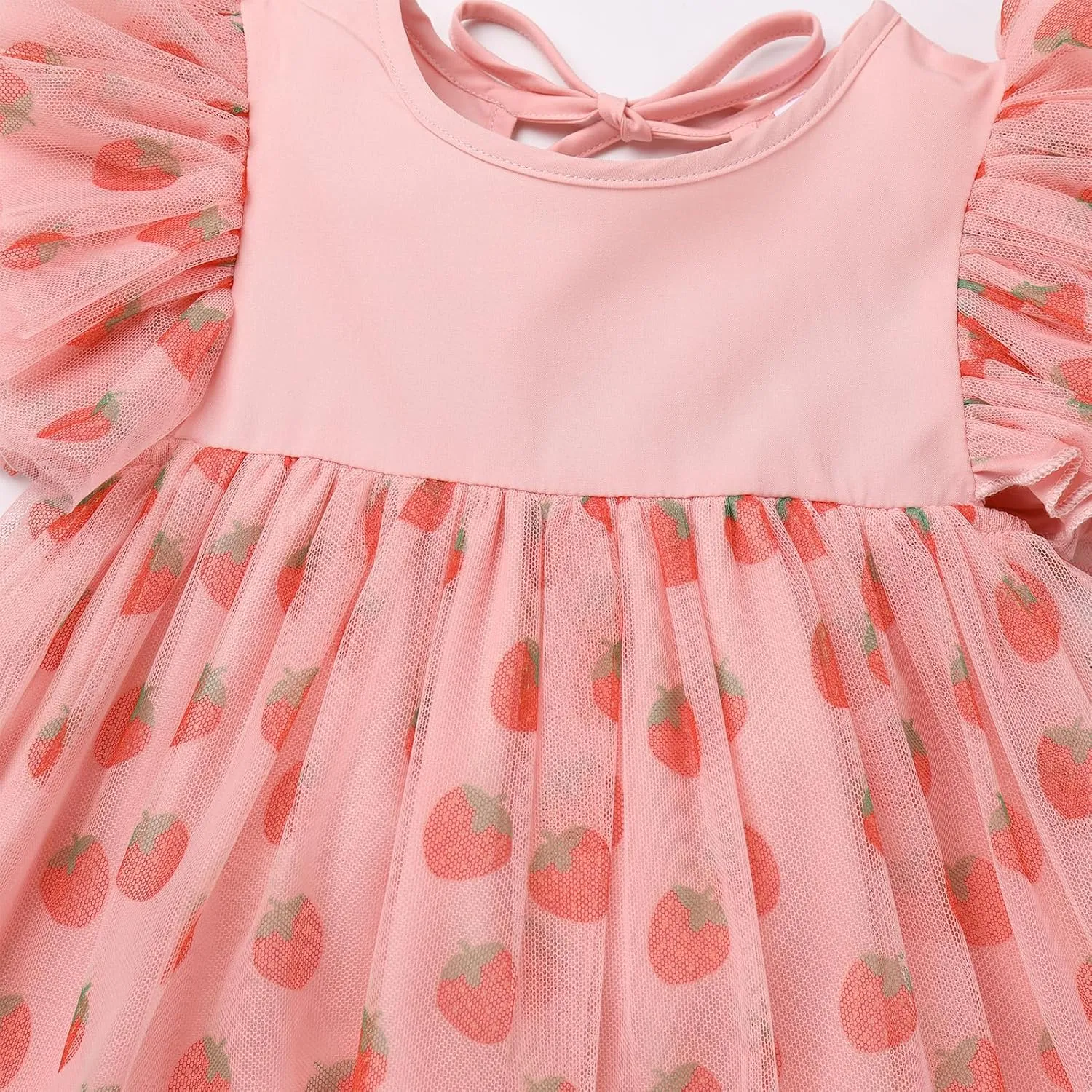 OBEEII Baby Girls Tutu Dress Flutter Sleeve Strawberry Rainbow Tulle Birthday Party Dress Boho Flower Girl Summer Sundress