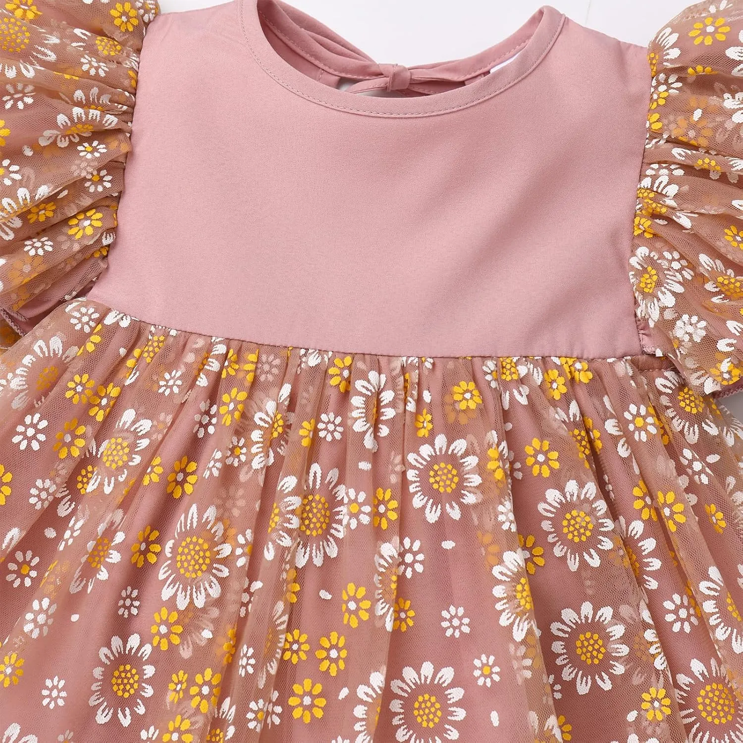 OBEEII Baby Girls Tutu Dress Flutter Sleeve Strawberry Rainbow Tulle Birthday Party Dress Boho Flower Girl Summer Sundress