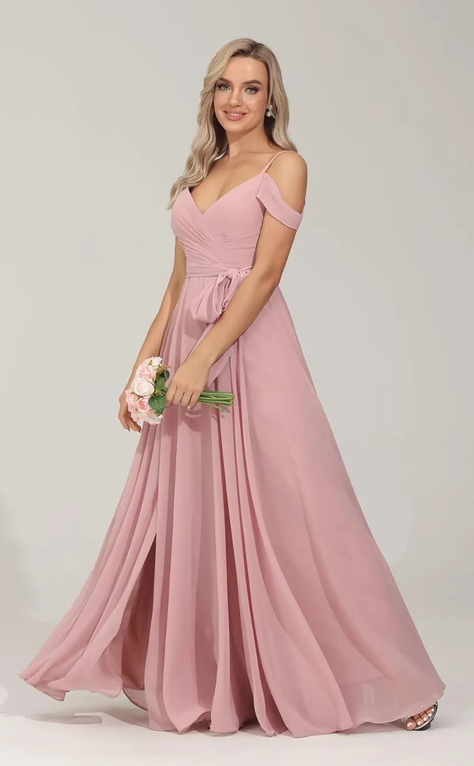 Off Shoulder Bridesmaid Dresses 2025 New Chiffon Pleated Wedding Guest Dresses Formal Evening Dress for Women,R49