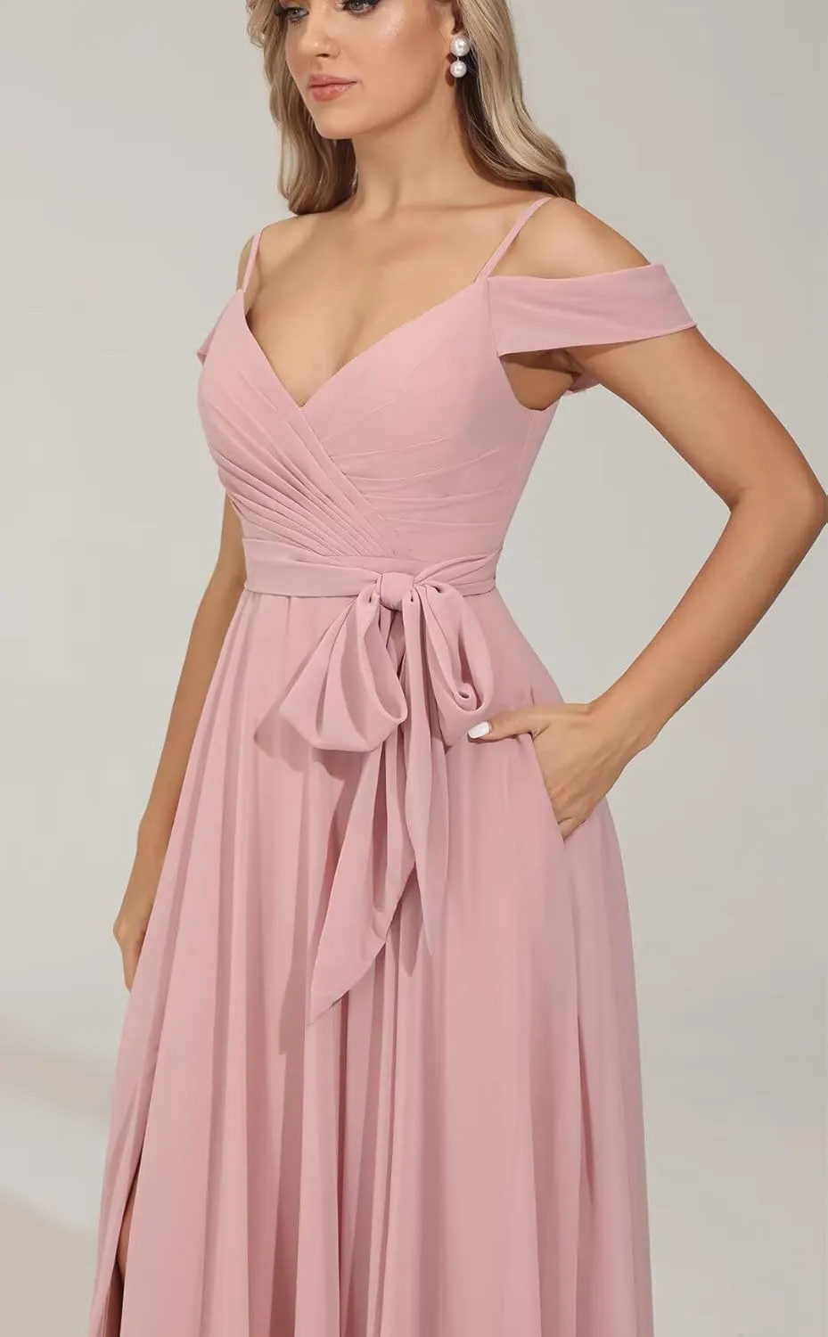 Off Shoulder Bridesmaid Dresses 2025 New Chiffon Pleated Wedding Guest Dresses Formal Evening Dress for Women,R49