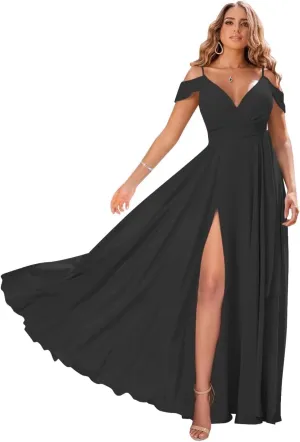 Off Shoulder Bridesmaid Dresses 2025 New Chiffon Pleated Wedding Guest Dresses Formal Evening Dress for Women,R49