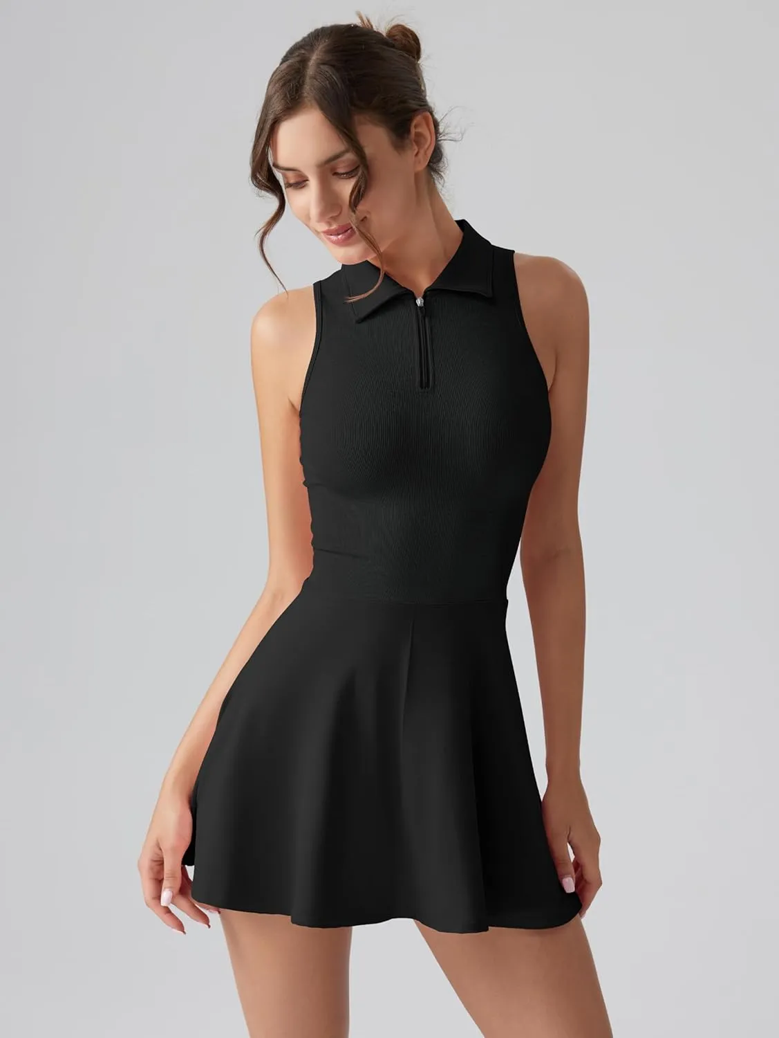 OQQ Womens Bodice Dress Sleeveless Zip Flare A-line Mini Dresses 2025 Trendy Outfits