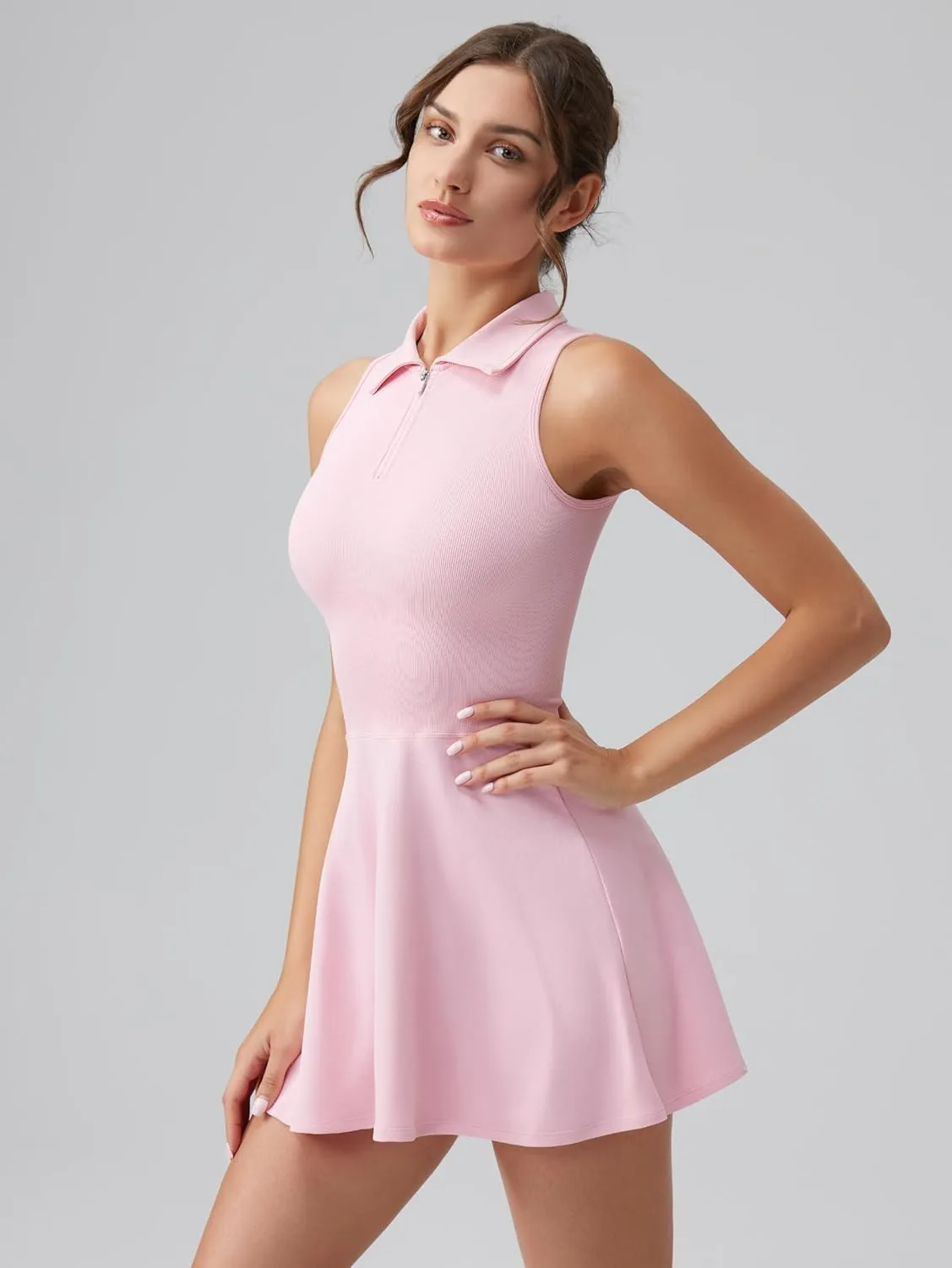 OQQ Womens Bodice Dress Sleeveless Zip Flare A-line Mini Dresses 2025 Trendy Outfits