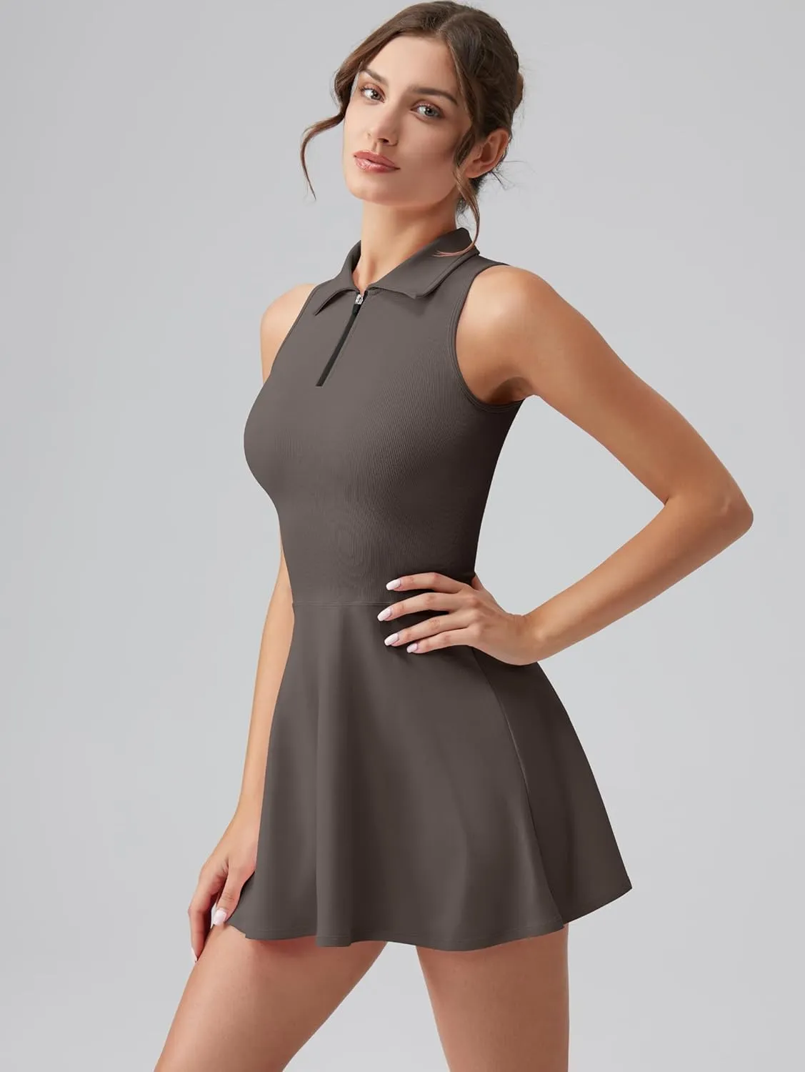 OQQ Womens Bodice Dress Sleeveless Zip Flare A-line Mini Dresses 2025 Trendy Outfits