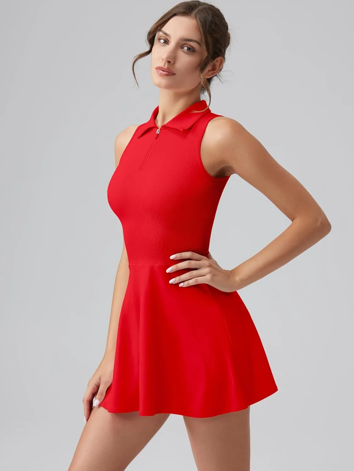 OQQ Womens Bodice Dress Sleeveless Zip Flare A-line Mini Dresses 2025 Trendy Outfits