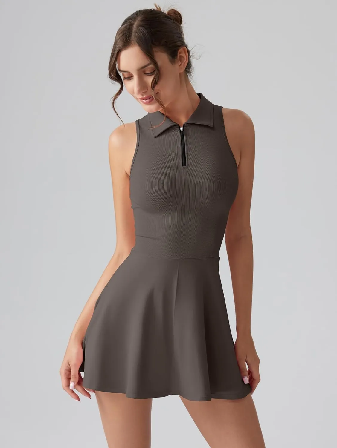 OQQ Womens Bodice Dress Sleeveless Zip Flare A-line Mini Dresses 2025 Trendy Outfits