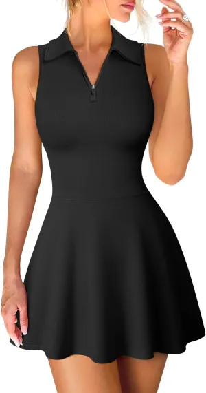 OQQ Womens Bodice Dress Sleeveless Zip Flare A-line Mini Dresses 2025 Trendy Outfits