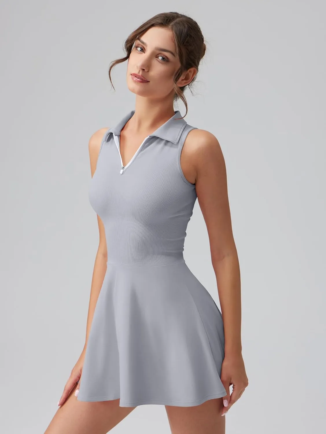 OQQ Womens Bodice Dress Sleeveless Zip Flare A-line Mini Dresses 2025 Trendy Outfits