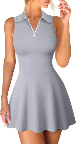 OQQ Womens Bodice Dress Sleeveless Zip Flare A-line Mini Dresses 2025 Trendy Outfits