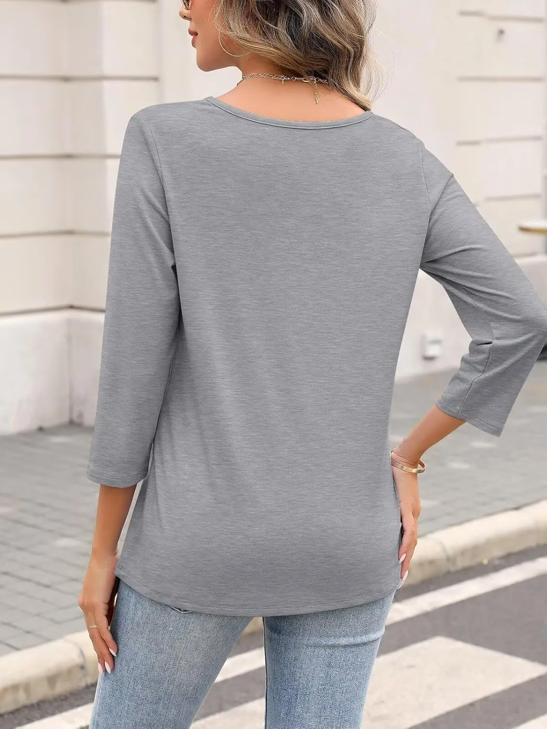 ORANDESIGNE Women's 3/4 Length Sleeves V Neck Tops Shirts Basic Summer Ladies Tees