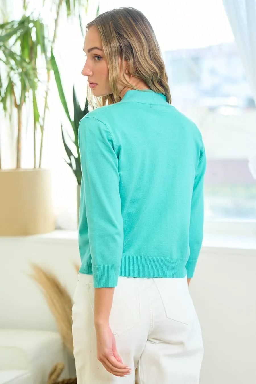 ORANGE SUNSET Women's Classic 3/4 Sleeve Open Front Cropped Bolero Shrug Cardigan Sweater for Dress Plus Size XS-3X