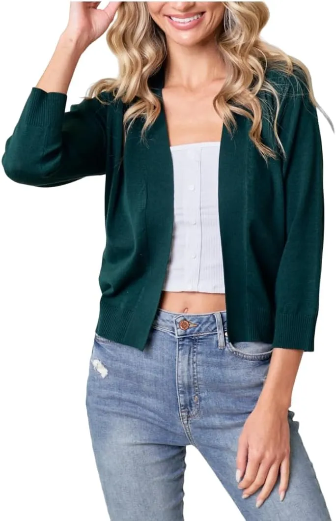 ORANGE SUNSET Women's Classic 3/4 Sleeve Open Front Cropped Bolero Shrug Cardigan Sweater for Dress Plus Size XS-3X
