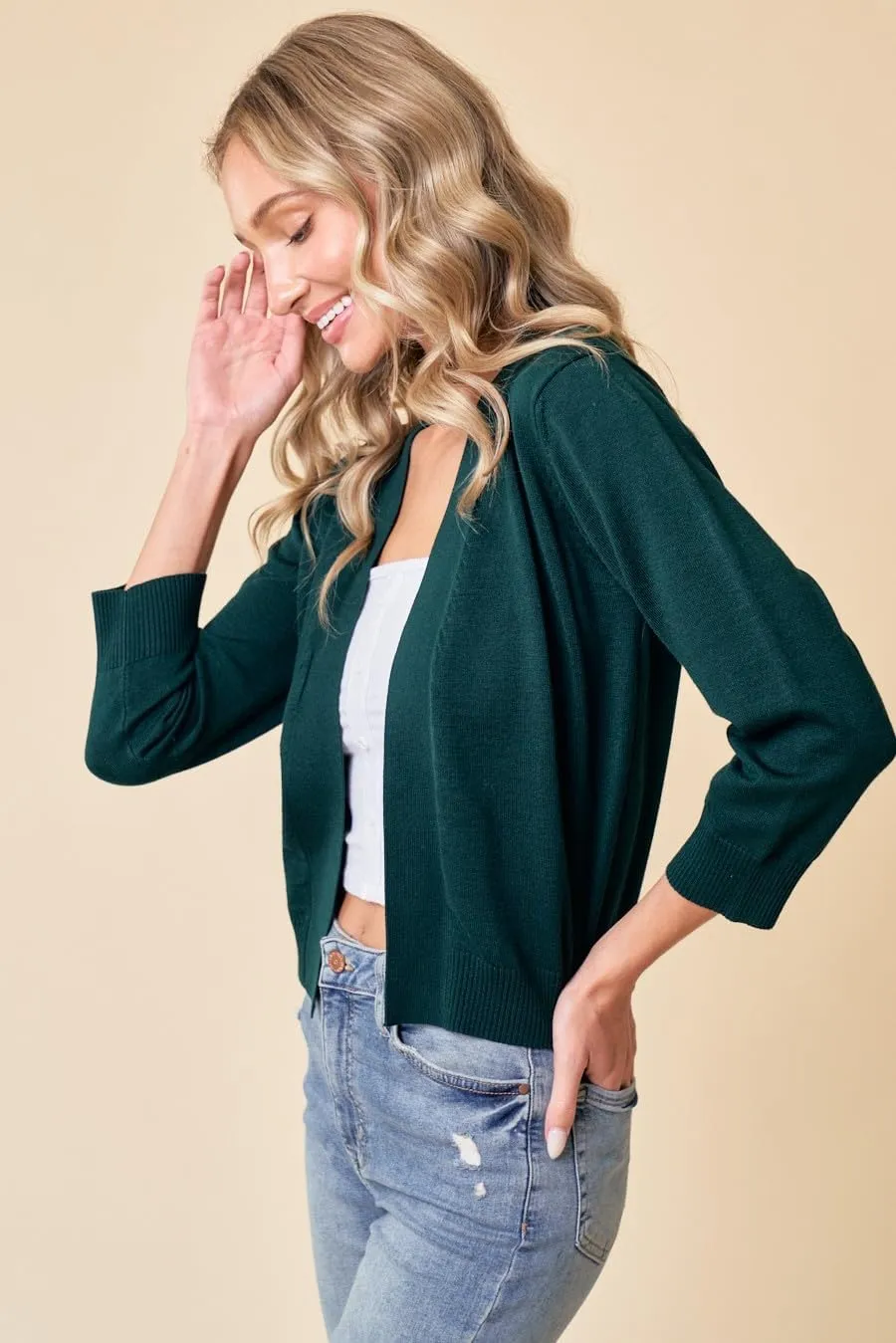 ORANGE SUNSET Women's Classic 3/4 Sleeve Open Front Cropped Bolero Shrug Cardigan Sweater for Dress Plus Size XS-3X