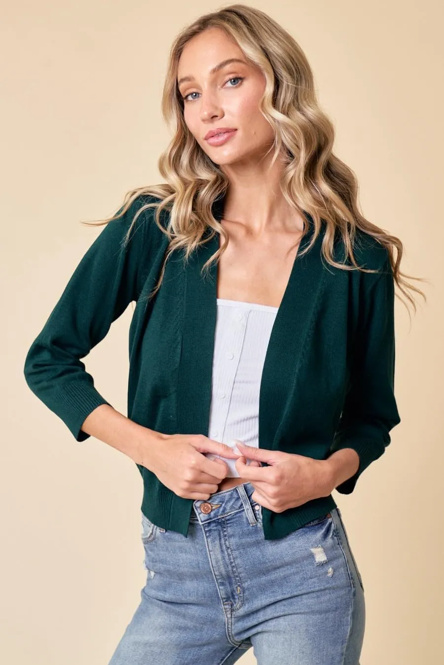 ORANGE SUNSET Women's Classic 3/4 Sleeve Open Front Cropped Bolero Shrug Cardigan Sweater for Dress Plus Size XS-3X