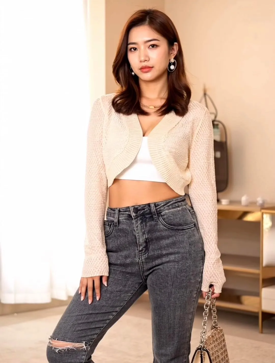 Oversized Bolero Sweater for Women Summer Thin Cropped Cardigan Delicate Eyelet Knit Shrug (Order a Size Down)