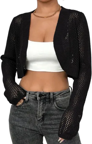 Oversized Bolero Sweater for Women Summer Thin Cropped Cardigan Delicate Eyelet Knit Shrug (Order a Size Down)