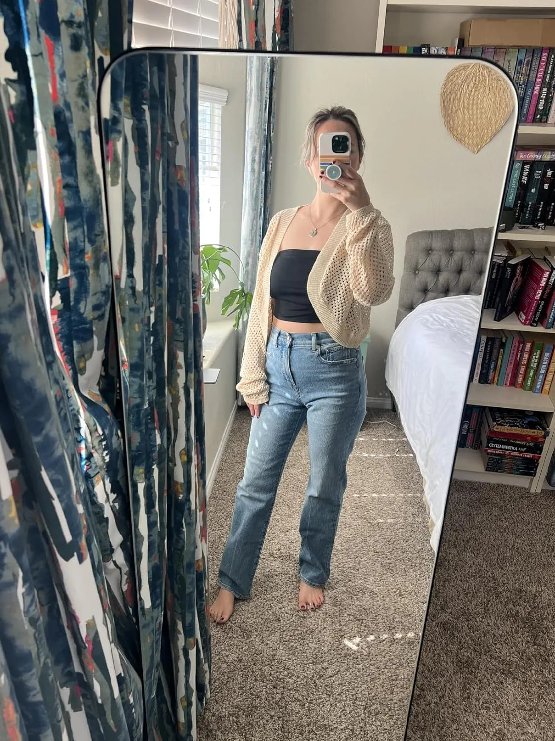 Oversized Bolero Sweater for Women Summer Thin Cropped Cardigan Delicate Eyelet Knit Shrug (Order a Size Down)