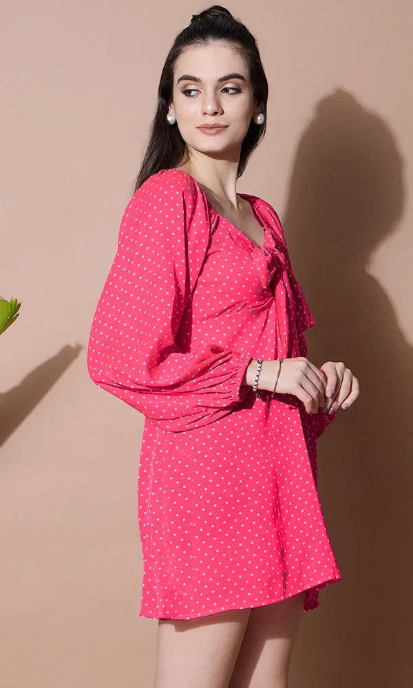 PRETTY IN PINK POLKA SHORT DRESS FOR WOMEN
