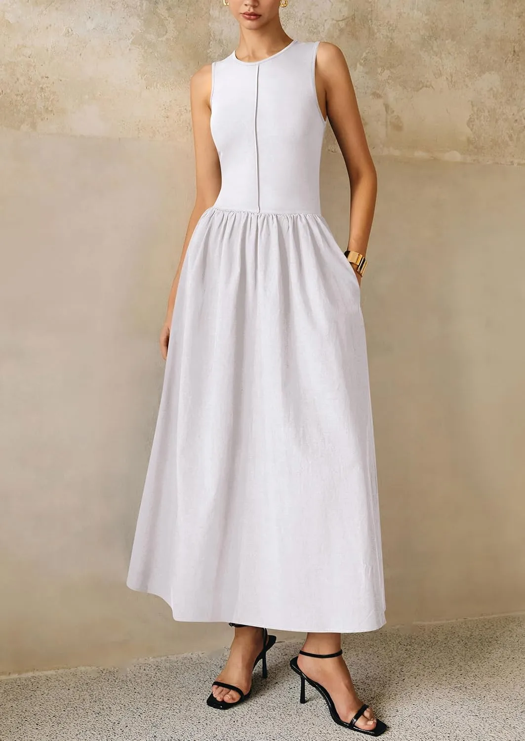 PRETTYGARDEN Women Maxi Dresses 2025 Summer Casual Sleeveless Patchwork Knit Tank Dress Flowy Beach Sundress Long Dress