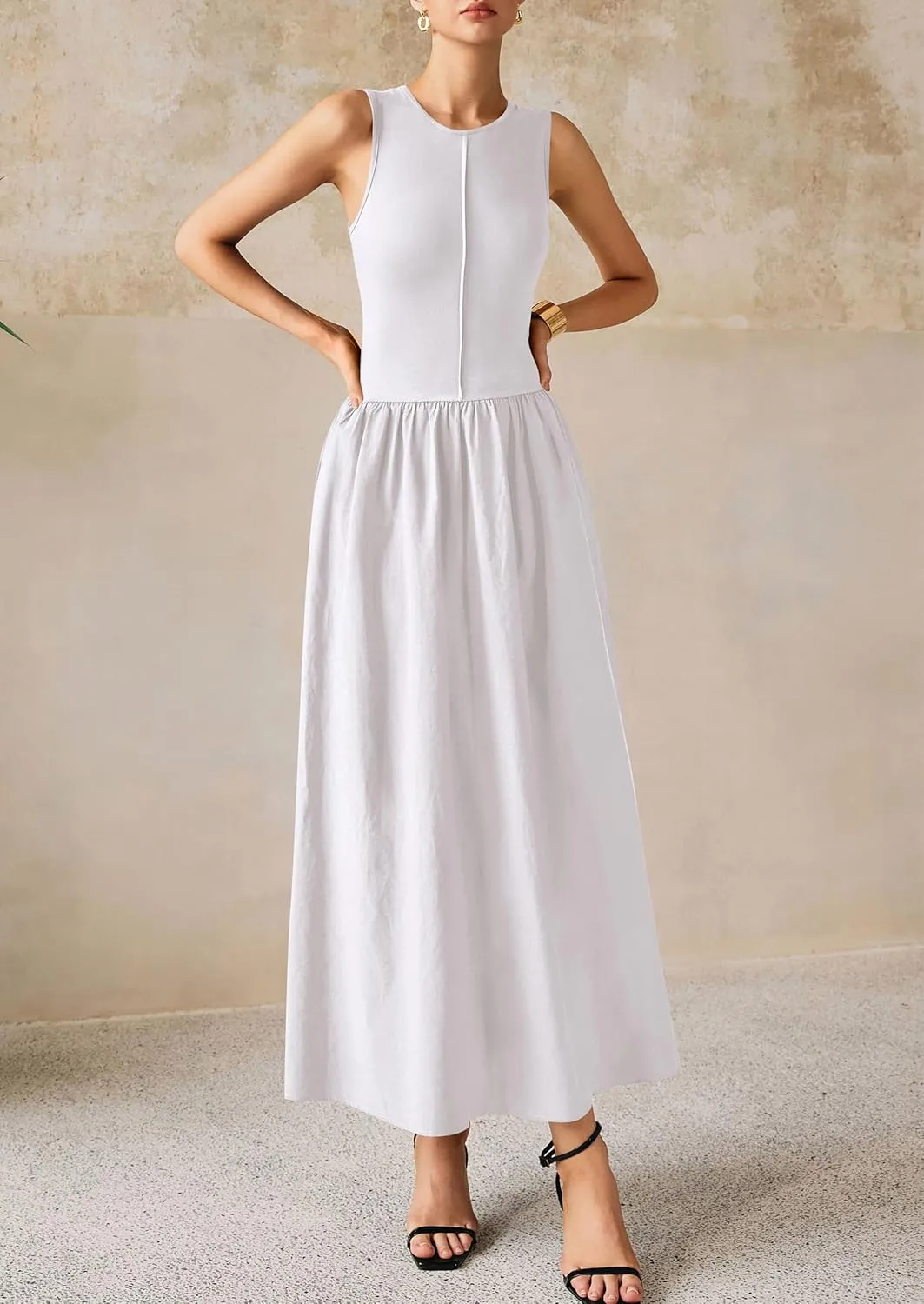PRETTYGARDEN Women Maxi Dresses 2025 Summer Casual Sleeveless Patchwork Knit Tank Dress Flowy Beach Sundress Long Dress