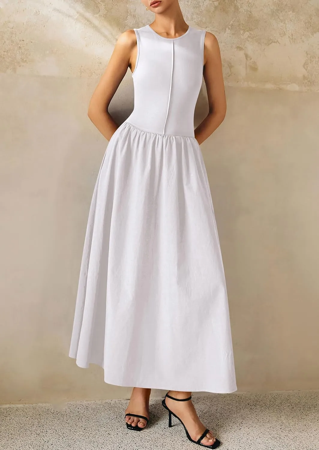 PRETTYGARDEN Women Maxi Dresses 2025 Summer Casual Sleeveless Patchwork Knit Tank Dress Flowy Beach Sundress Long Dress