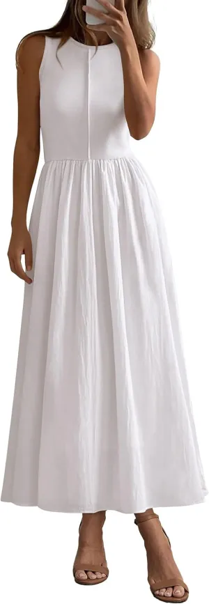 PRETTYGARDEN Women Maxi Dresses 2025 Summer Casual Sleeveless Patchwork Knit Tank Dress Flowy Beach Sundress Long Dress