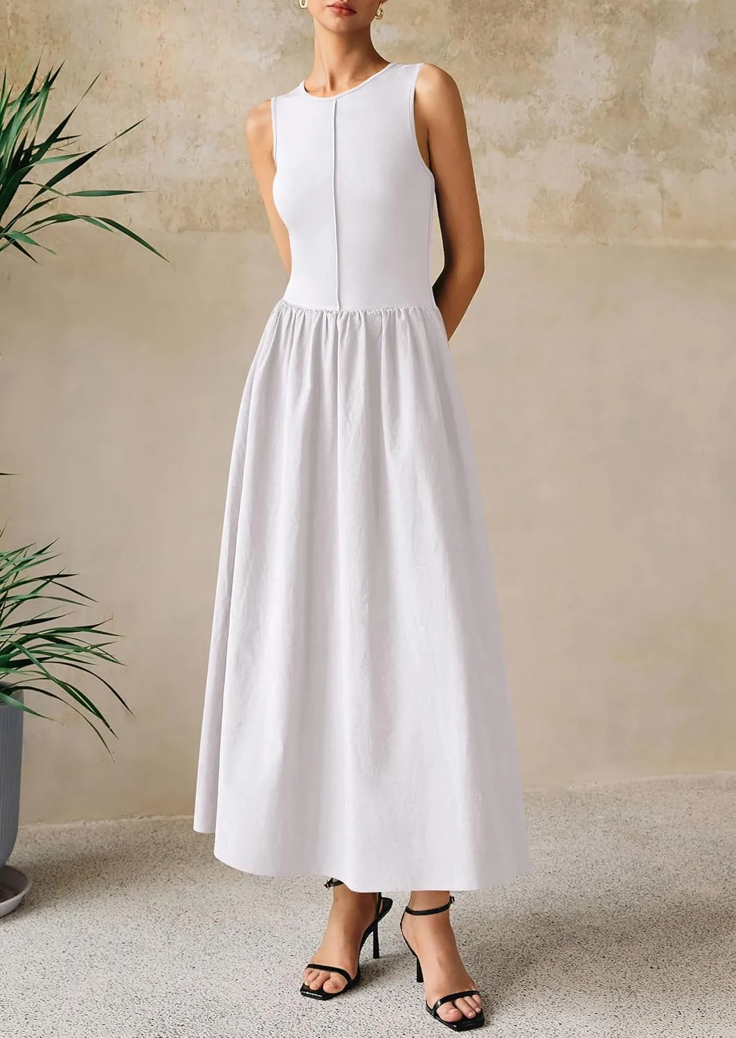 PRETTYGARDEN Women Maxi Dresses 2025 Summer Casual Sleeveless Patchwork Knit Tank Dress Flowy Beach Sundress Long Dress