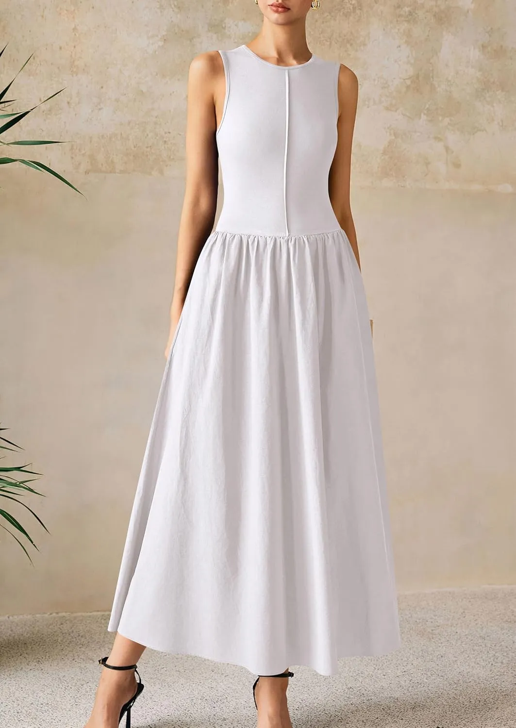 PRETTYGARDEN Women Maxi Dresses 2025 Summer Casual Sleeveless Patchwork Knit Tank Dress Flowy Beach Sundress Long Dress