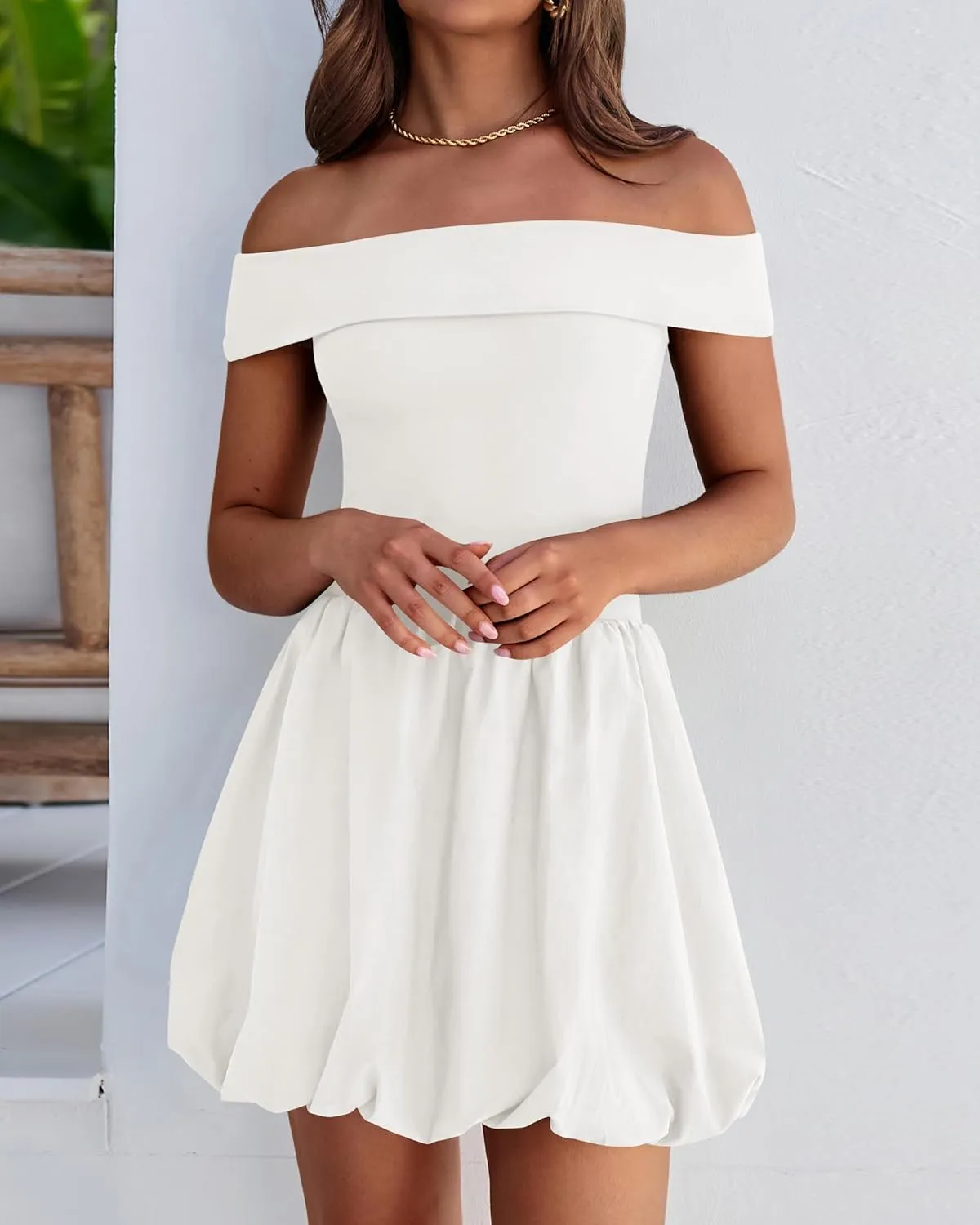 PRETTYGARDEN Women Summer Sexy Off Shoulder Bubble Dress 2025 Knit and Woven Cocktail Party Mini Dresses with Pockets