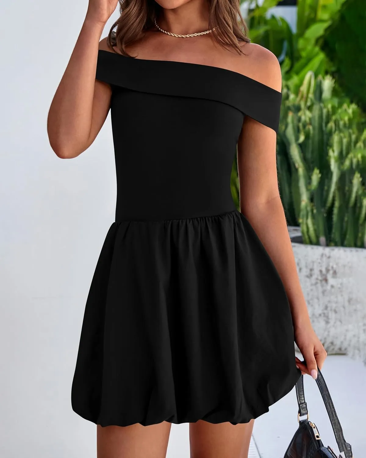 PRETTYGARDEN Women Summer Sexy Off Shoulder Bubble Dress 2025 Knit and Woven Cocktail Party Mini Dresses with Pockets