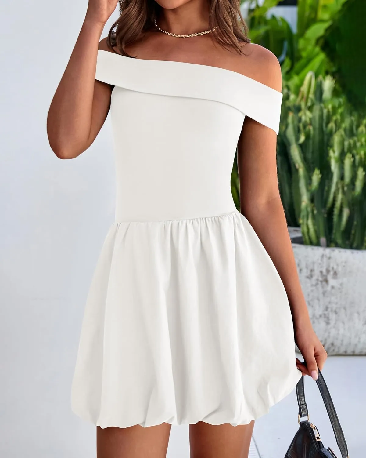 PRETTYGARDEN Women Summer Sexy Off Shoulder Bubble Dress 2025 Knit and Woven Cocktail Party Mini Dresses with Pockets