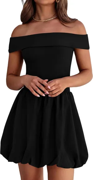 PRETTYGARDEN Women Summer Sexy Off Shoulder Bubble Dress 2025 Knit and Woven Cocktail Party Mini Dresses with Pockets