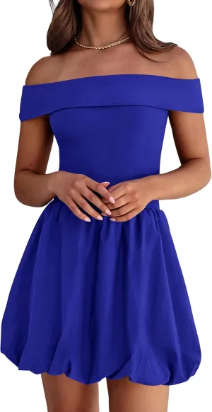 PRETTYGARDEN Women Summer Sexy Off Shoulder Bubble Dress 2025 Knit and Woven Cocktail Party Mini Dresses with Pockets