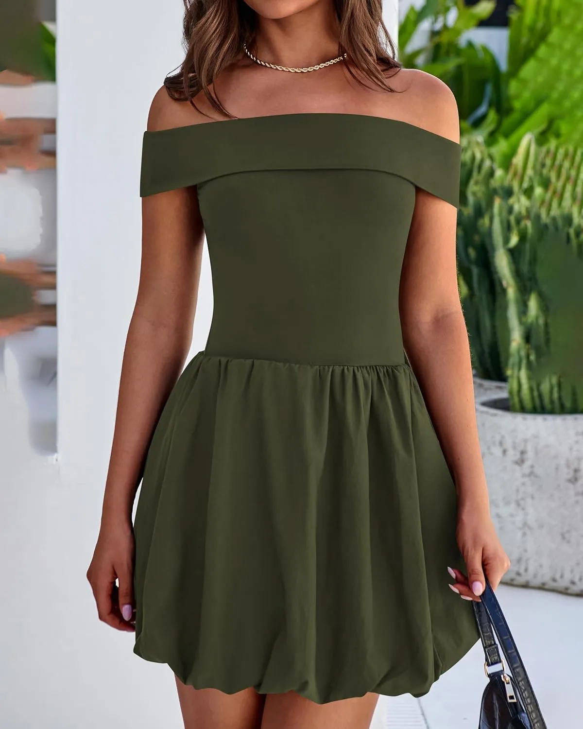PRETTYGARDEN Women Summer Sexy Off Shoulder Bubble Dress 2025 Knit and Woven Cocktail Party Mini Dresses with Pockets