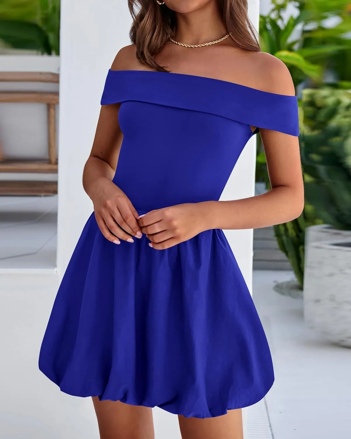PRETTYGARDEN Women Summer Sexy Off Shoulder Bubble Dress 2025 Knit and Woven Cocktail Party Mini Dresses with Pockets