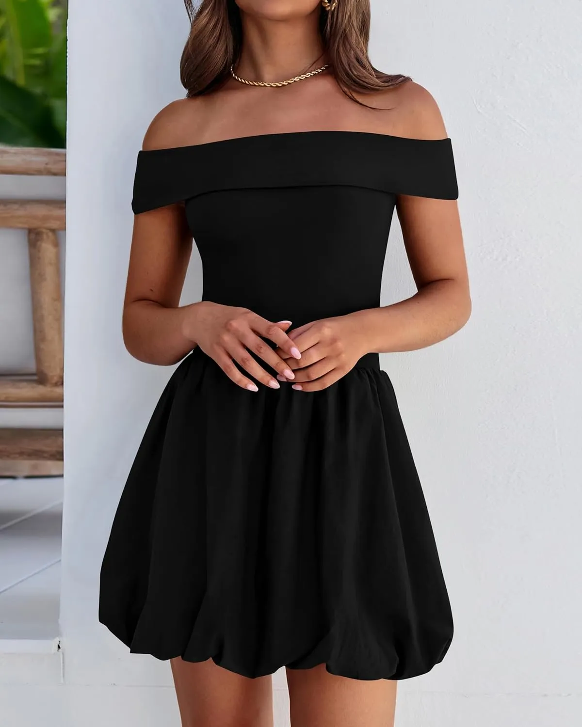 PRETTYGARDEN Women Summer Sexy Off Shoulder Bubble Dress 2025 Knit and Woven Cocktail Party Mini Dresses with Pockets