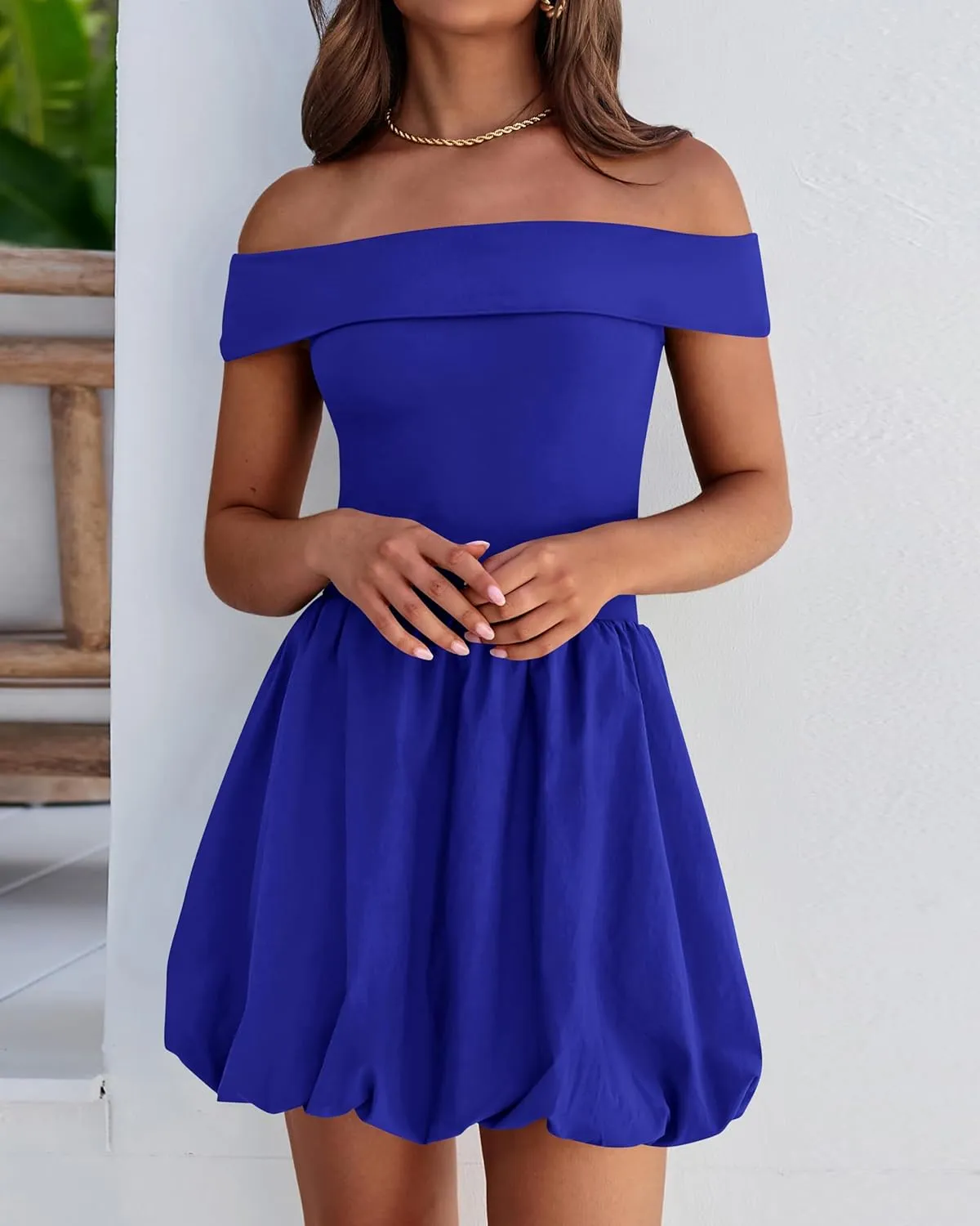 PRETTYGARDEN Women Summer Sexy Off Shoulder Bubble Dress 2025 Knit and Woven Cocktail Party Mini Dresses with Pockets