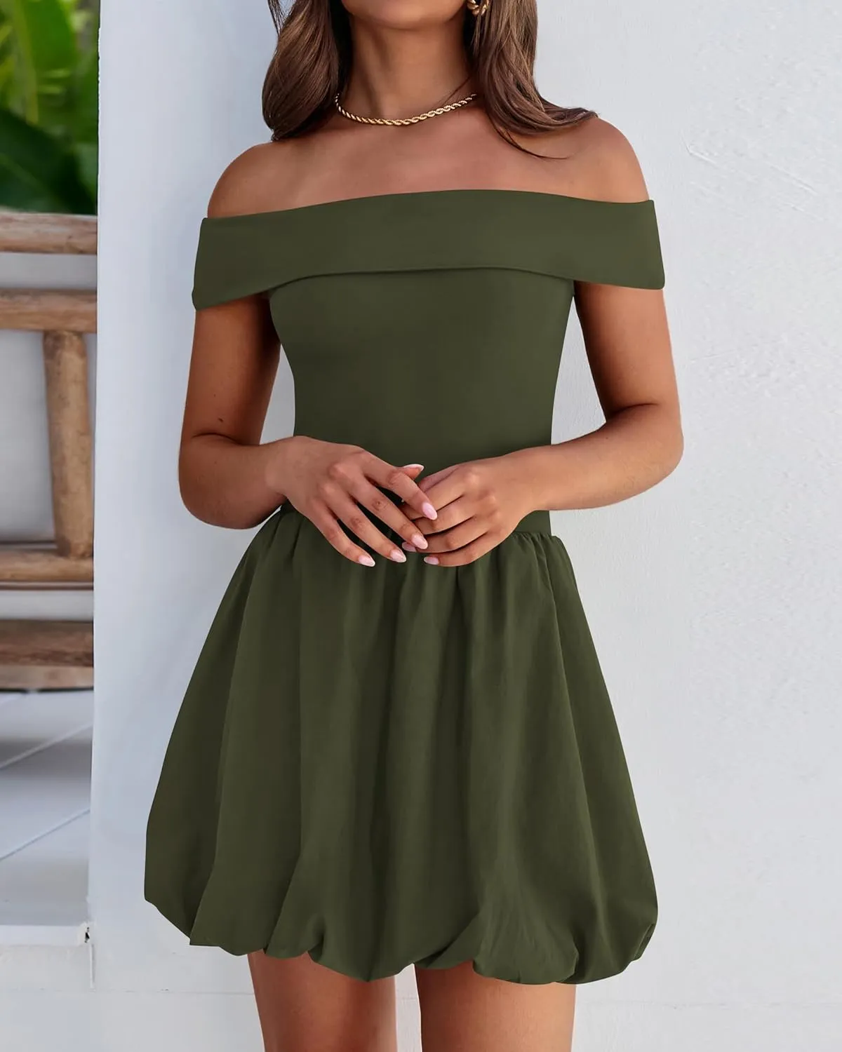 PRETTYGARDEN Women Summer Sexy Off Shoulder Bubble Dress 2025 Knit and Woven Cocktail Party Mini Dresses with Pockets