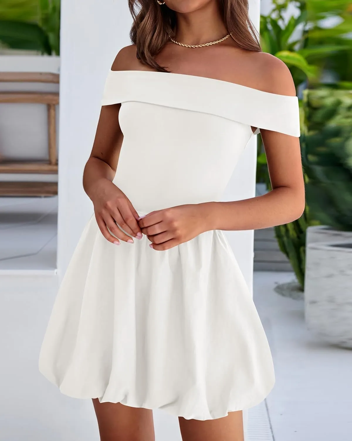 PRETTYGARDEN Women Summer Sexy Off Shoulder Bubble Dress 2025 Knit and Woven Cocktail Party Mini Dresses with Pockets