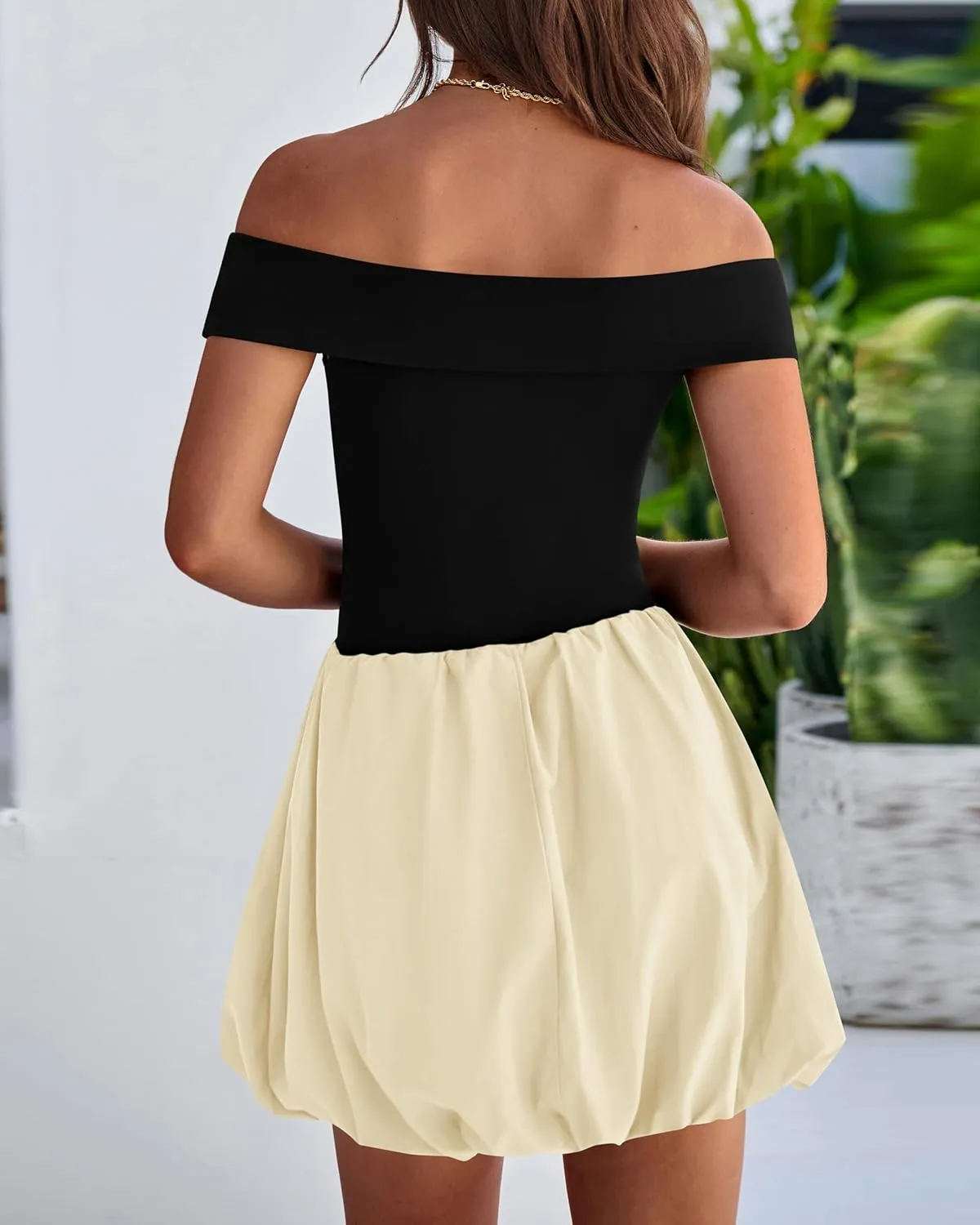 PRETTYGARDEN Women Summer Sexy Off Shoulder Bubble Dress 2025 Knit and Woven Cocktail Party Mini Dresses with Pockets