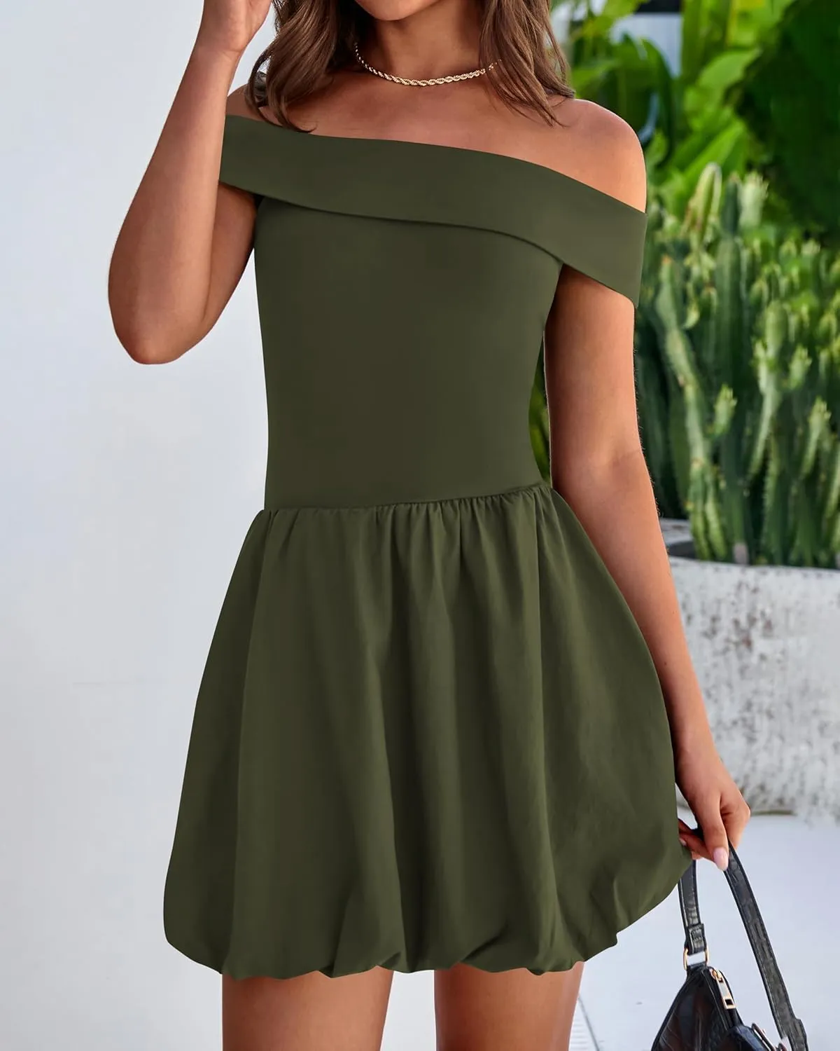 PRETTYGARDEN Women Summer Sexy Off Shoulder Bubble Dress 2025 Knit and Woven Cocktail Party Mini Dresses with Pockets