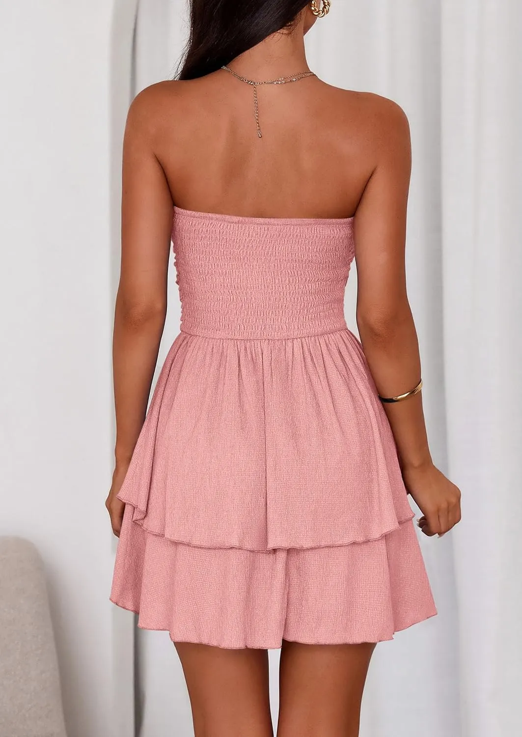 PRETTYGARDEN Women's 2025 Summer Strapless Tube Mini Dress Off Shoulder Smocked Ruffle A Line Flowy Short Party Club Dresses