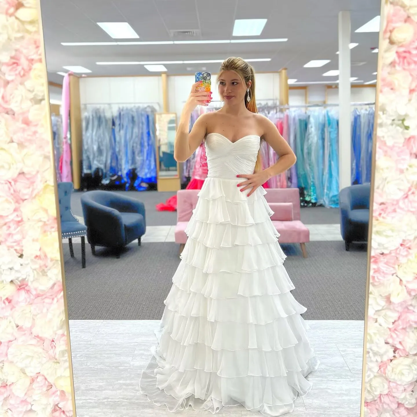 Prom Dresses Tiered Ruffles Evening Party Dress Strapless Chiffon A Line Sweetheart Long Party Gown for Women