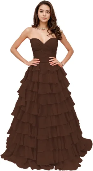 Prom Dresses Tiered Ruffles Evening Party Dress Strapless Chiffon A Line Sweetheart Long Party Gown for Women