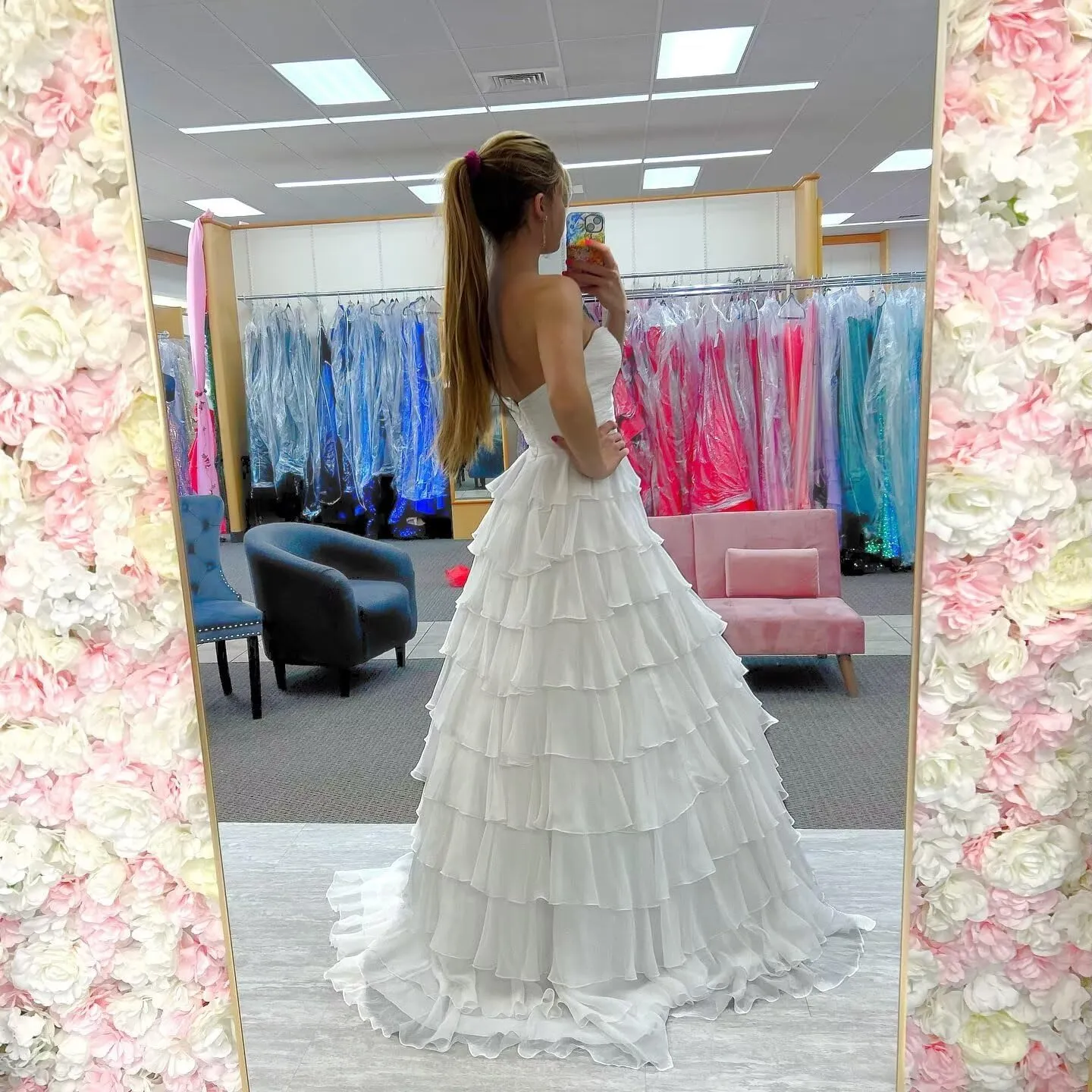 Prom Dresses Tiered Ruffles Evening Party Dress Strapless Chiffon A Line Sweetheart Long Party Gown for Women