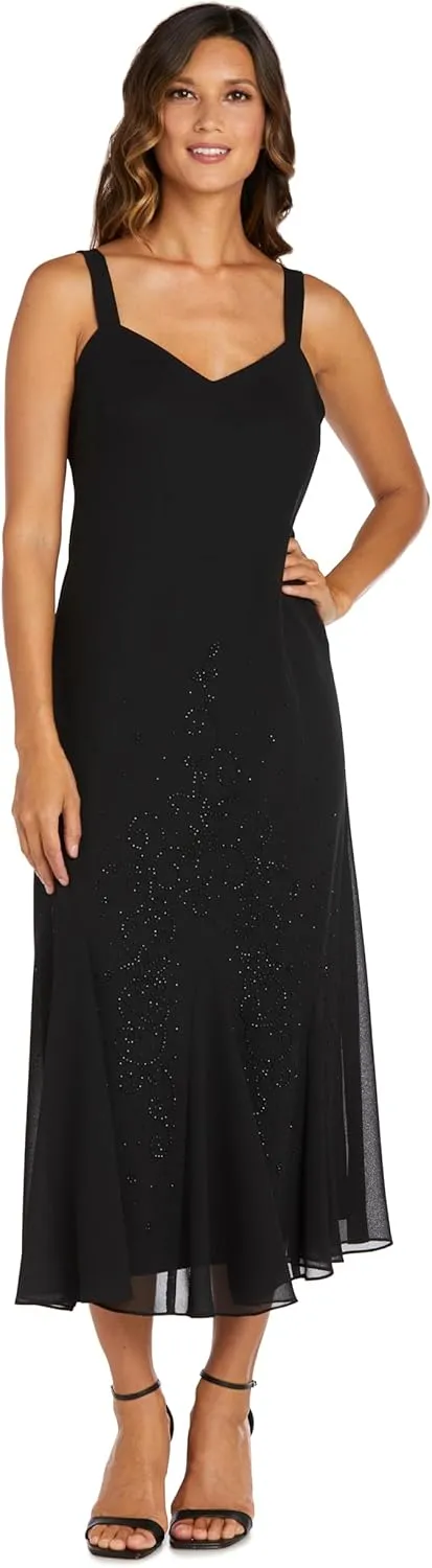 R&M Richards Womens Chiffon Beaded Dress with Jacket