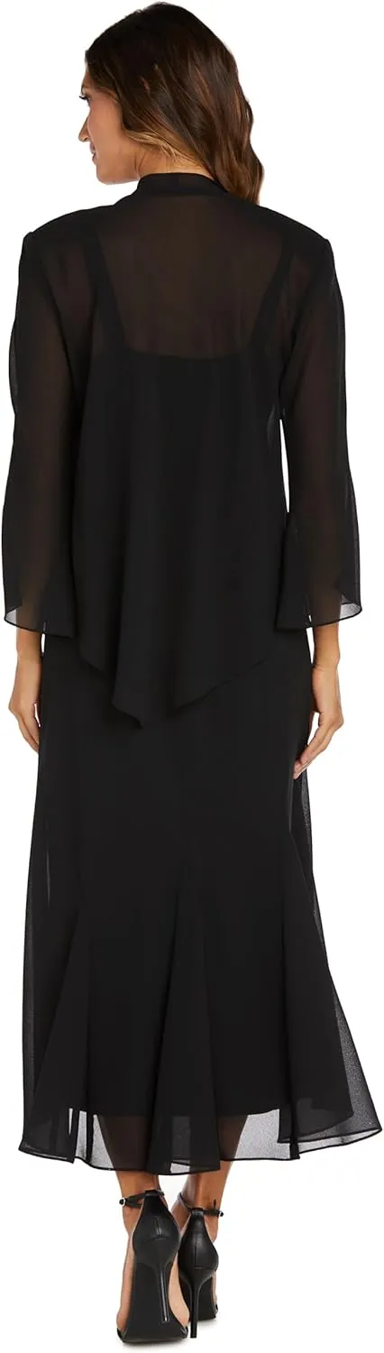 R&M Richards Womens Chiffon Beaded Dress with Jacket